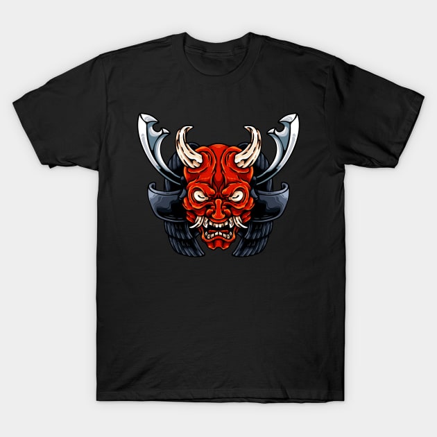 Oni And Samurai Helmet T-Shirt by andhiika